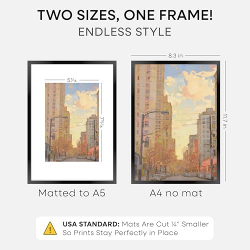 Homeforia A4 Black Picture Frame, High-End Metal, A5 Mat, Glass - Image 2