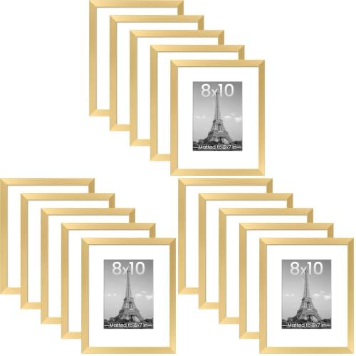 upsimples 8x10 Picture Frame Set of 5, Display Pictures 5x7 with Mat or 8 x 10 Without, Wall Gallery Photo Frames, Gold (Pack of 3) by upsimples