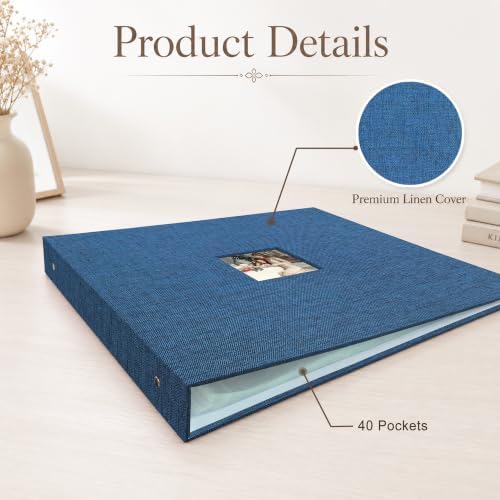 12"x12" DIY Scrapbook Photo Album with 80 Pages 40 Plastic Sleeves Navy - Image 3