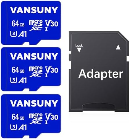 Vansuny Micro SD Card 64GB 3 Pack microSDXC Memory Card with SD Adapter A1 App Performance V30 4K Video Recording C10 U3 Micro SD for Phone, Security Camera, Dash Cam, Action Camera by VANSUNY