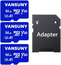 Vansuny Micro SD Card 64GB 3 Pack microSDXC Memory Card with SD Adapter A1 App Performance V30 4K Video Recording C10 U3 Micro SD for Phone, Security Camera, Dash Cam, Action Camera by VANSUNY
