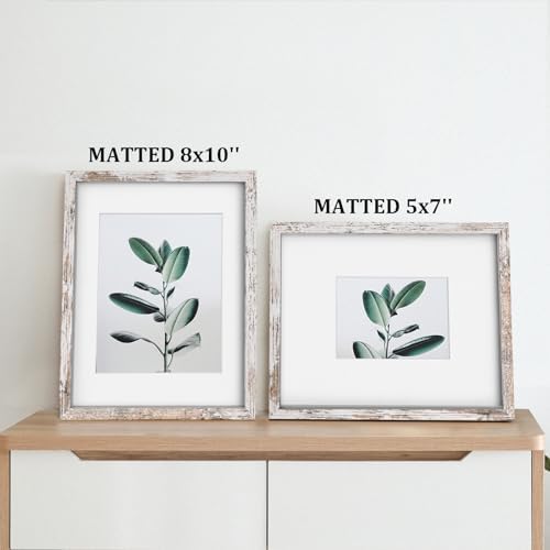 Egofine 11x14 Picture Frame Rustic White 4 Pack - Photo Frame Made of Solid Wood Covered by Plexiglass for Table Top Display Pictures 5x7/8x10 with Mat or 11x14 Without Mat - with Wall Mounting - Image 5