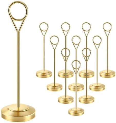Radezon 12 Pcs Gold Table Number Holders, 6 Inch Tall Place Card Holders for Table, Sturdy Photo Picture Holders with Anti-Tip Base for Wedding Reception, Party, and Event Centerpiece by Radezon