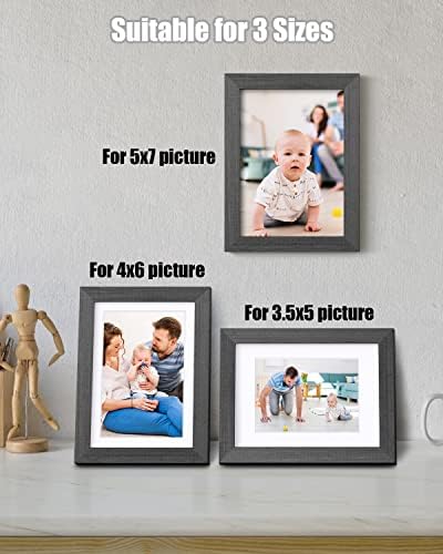 Egofine 5x7 Picture Frames Set of 4, Made of Solid Wood Covered by Plexiglass 3.5x5 and 4x6 with Mat or 5x7 without Mat, for Table Top Display and Wall Mounting Photo Frame Rustic Black - Image 5