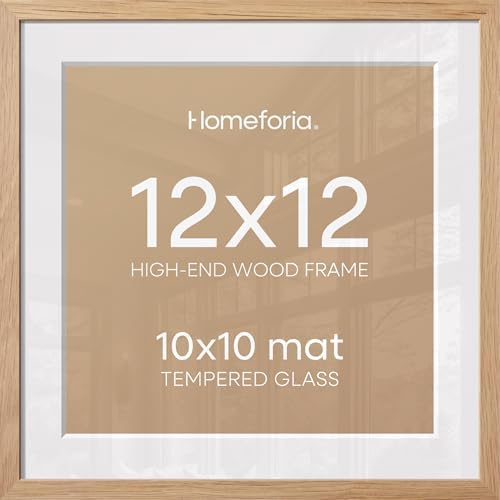 Homeforia 12x12 Natural Oak Picture Frame, High-End Wood, 10x10 Mat, Glass by Homeforia