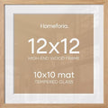 Homeforia 12x12 Natural Oak Picture Frame, High-End Wood, 10x10 Mat, Glass by Homeforia