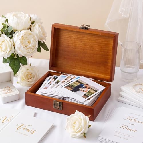 SiliFine Small Wooden Photo Storage Box Keepsake Box, Maple Red - Image 2