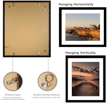 20x24 Picture Frame Set of 2, 20 x 24 Wood Poster Frames with Mat for 16x20, Wooden Photo Frames with Tempered Glass Cover for Wall Display,Black - Image 3