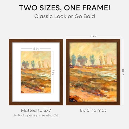 Homeforia 8x10 Brown Oak Picture Frame, High-End Wood, 5x7 Mat, Glass - Image 2