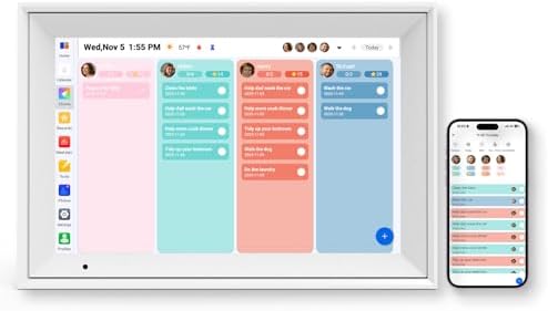 Digital Picture Frame, 10.1 Inch Digital Calendar with 1280 * 800 HD IPS Touch Screen, Smart Photo Frame Built-in 32GB Memory, Auto-Rotate Easy Setup to Share Photos or Videos via AiMOR APP (White) by Unknown