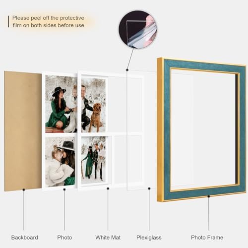 Suede P538-1116 11x16 Picture Frame Display 3 Opening One 8x10 Picture Frames and 5x7 Double Picture Frames Collage Wall Decor with Mat,Multi Photo Frame for Plexiglass,Wall Decor,1Pack,Blue - Image 2