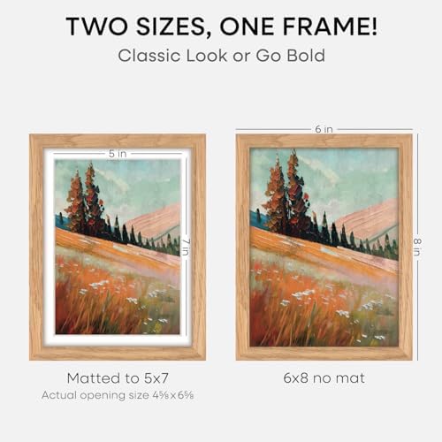 Homeforia 6x8 Natural Oak Picture Frame, High-End Wood, 5x7 Mat, Glass - Image 2