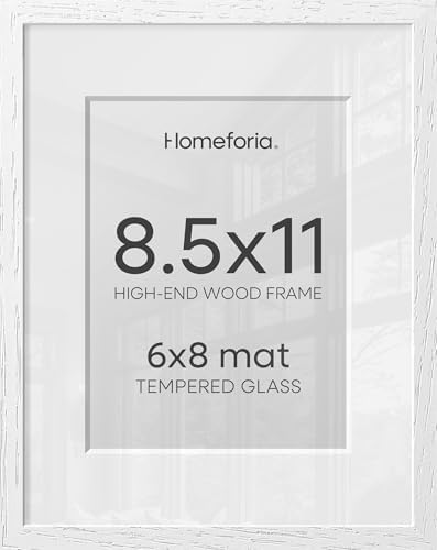 Homeforia 8.5x11 White Oak Picture Frame, High-End Wood, 6x8 Mat, Glass by Homeforia