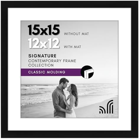 Americanflat 15x15 Picture Frame - Matted to 12x12 - Black by Americanflat