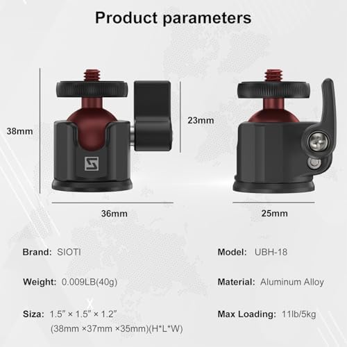 SIOTI Mini Ball Head Mount Adapter, with Hot Shoe Mont, Compatible with Monopod/Digital Card Camera/Microphone/Smart Phone/Action Camera/Flash/LCD (UM18) - Image 5
