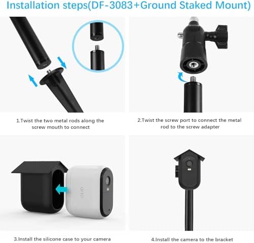 Security Camera Ground Stake and Weatherproof Silicone Skin Compatible with Arlo Essential XL Camera (2nd Gen) Suitable for Stake Into Soft Ground（Black） - Image 4
