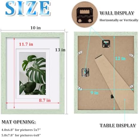 Egofine 9x12 Picture Frames Set of 4, Made of Solid Wood Covered by Plexiglass 5x7 and 6x8 with Mat or 9x12 without Mat, for Table Top Display and Wall Mounting Photo Frame Rustic Green - Image 3