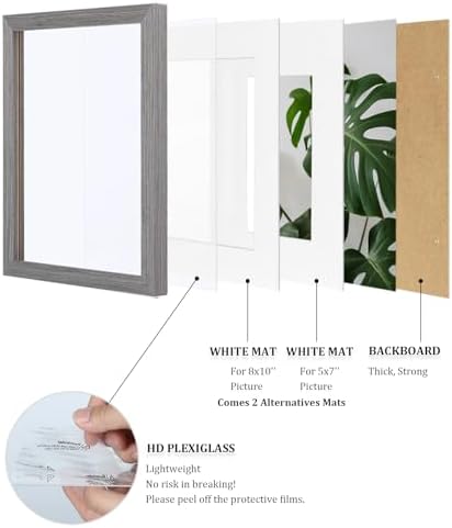 Egofine 11x14 Picture Frames Set of 4, Made of Solid Wood Covered by Plexiglass 5x7 and 8x10 with Mat or 11x14 without Mat, for Table Top Display and Wall Mounting Photo Frame Light Grey - Image 4