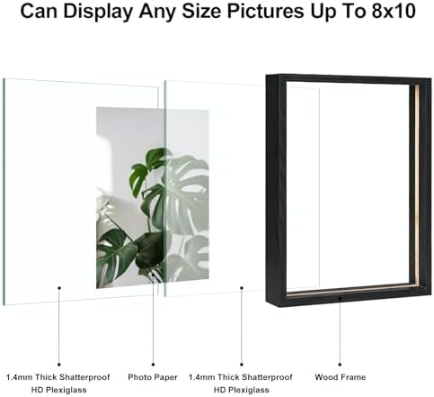Egofine 8x10 Floating Frames Set of 2, Double Plexiglass Picture Frame, Made of Solid Wood Display Any Size Photo up to 8x10, Wall Mount or Tabletop Standing, Black with Texture - Image 5