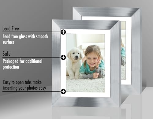 Americanflat 5x7 Picture Frame with Polished Clear Glass - Set of 2 - Use as 4x6 Frame with Mat or Display 5x7 Photo Without Mat - Signature Collection - Photo Frames for Tabletop or Wall - Silver - Image 7