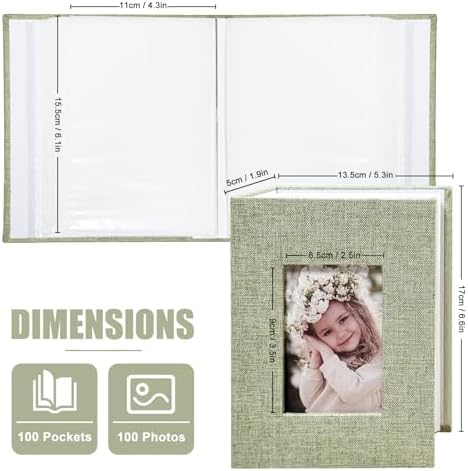 Photo Album 4x6 100 Pockets, Linen Cover Top Loader Vertical, Slip-in Picture Grass Green Pockets Albums for Wedding, Family, Anniversary, Baby, Vacation - Image 2