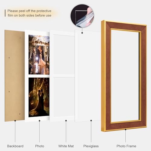 Suede 6x15 Picture Frame Display 2 Opening 5x7 Double Picture Frames Collage Wall Decor with Mat,Multi Photo Frame for Plexiglass,Wall Decor,1Pack,Brown - Image 2