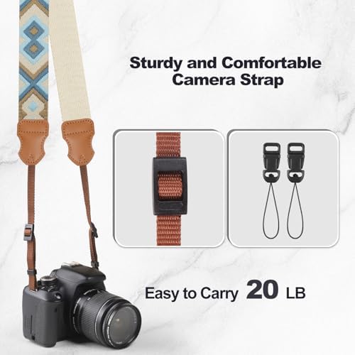 Universal Camera Strap - Camera Neck Strap, Adjustable Shoulder Straps Compatible with Canon, Fujifilm, Nikon, Olympus, Panasonic and other SLR and mirrorless cameras - Blue and Khaki Weave - Image 6