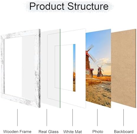 8x10 Picture Frame Set of 2, 8 x 10 Wood Photo Frames with Mat for 5x7, Rustic Natural Wooden Frame with Real Glass Cover for Wall and Tabletop Display,Distressed White - Image 3