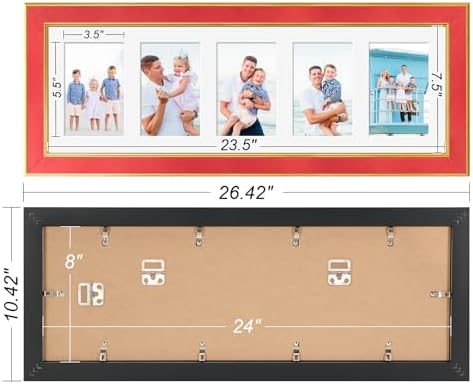 Suede 8x24 Picture Frame Display 5 Opening Picture Frames Collage 4x6 Wall Decor with Mat,Multi Photo Frame for Plexiglass,Wall Decor,1Pack,Red - Image 4