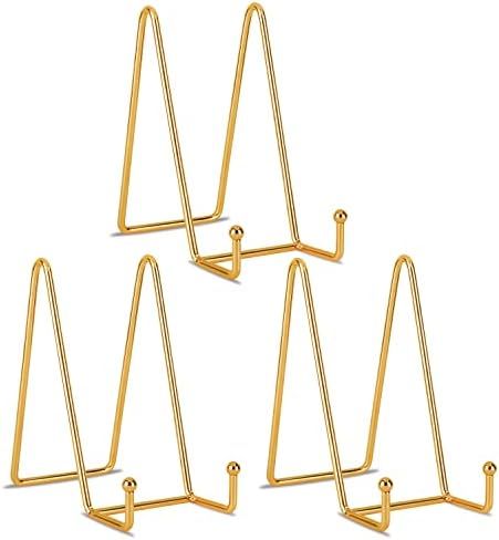 Decolore 6 inch 3 Pack Gold Metal Display Stands Plate Stands Plate Holder Display Stands for Picture, Decorative Plate, Book, Photo Easel, Artistic Work by Decolore