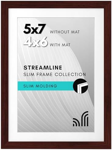 Americanflat 5x7 Picture Frame with Shatter-Resistant Glass - Streamline Collection - Thin Border Photo Frame for Tabletop and Wall Display - Hanging Hardware and Easel Stand Included - Mahogany by Americanflat