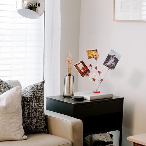 8-branch Family Tree Picture Frame Holder, Card Photo Clips Holder Desk Stand for Memo Paper Note Photo Christmas Wedding Card Display (Red Star) - Image 2