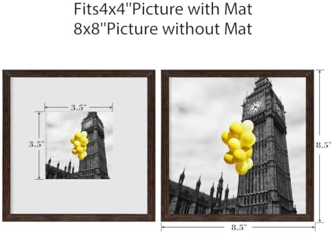 8x8 Picture Frame Set of 6, Display Pictures 4x4 with Mat or 8x8 Without Mat, Tabletop Display and Wall Hanging Photo Frame, Collage Wall Decor Gallery Wall Frame Set, Brown - Image 2