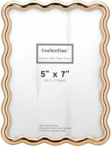 5x7'' Hi-End Zinc Alloy Gold Picture Frame with Wave Design - Modern Glamour 7x5'' Gold Picture Frames for Desktop and Wall Hanging. by GorYeeFine
