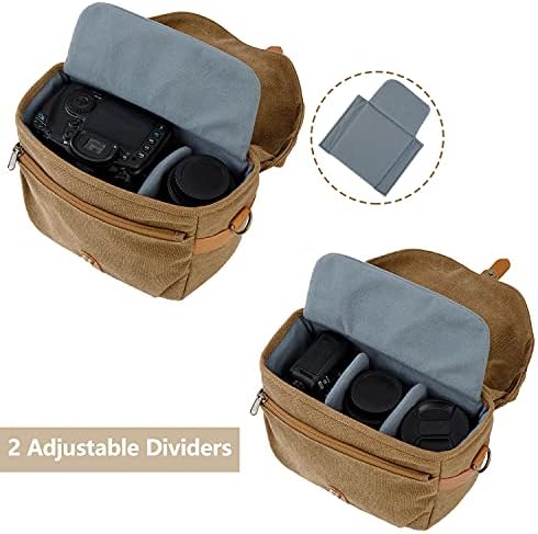 BAGSMART Canvas Crossbody Camera Bag with Rain Cover for Women Men, Khaki - Image 2