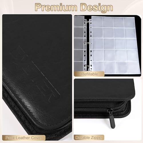 BYSTER Coin Collection Book, 30 Pack 600 Pockets Coin Sleeves, Faux Leather Coin Collection Holder Album, Coin Collection Organizer Storage Box Case (Coin Flips Not Included), Black - Image 3