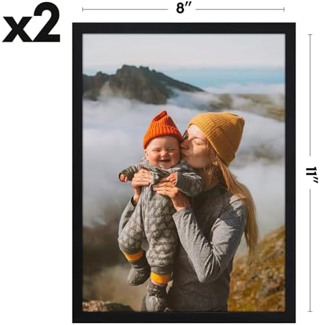 Americanflat 8x11 Picture Frame with Shatter-Resistant Glass - Set of 2 - Streamline Collection - Thin Border Photo Frame for Tabletop and Wall - Hanging Hardware and Easel Stand Included - Black - Image 2