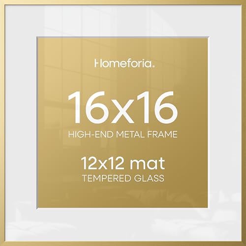 Homeforia 16x16 Gold Picture Frame, High-End Metal, 12x12 Mat, Glass by Homeforia