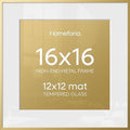 Homeforia 16x16 Gold Picture Frame, High-End Metal, 12x12 Mat, Glass by Homeforia