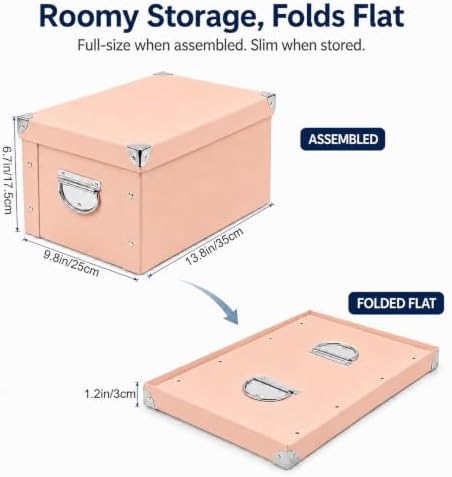 GUOZI Collapsible Storage Box, Decorative Memory Box with Lid & Metal Reinforced Corners, Cardboard File Bin with Handles, Organizer Gift Box for Keepsake Toy Photos Office Nursery Wardrobe Bookshelf - Image 2