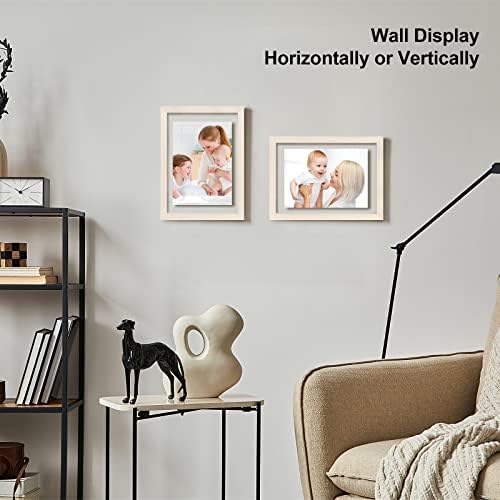 Egofine 11x14 Floating Frames Set of 2, Double Plexiglass Picture Frame, Made of Solid Wood Display Any Size Photo up to 11x14, Wall Mount or Tabletop Standing, Beige - Image 6