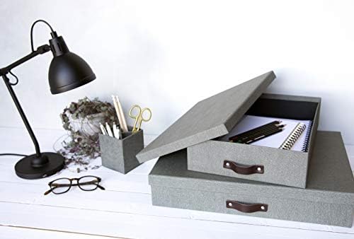 Bigso Sverker Canvas Fiberboard Legal and Art Storage Box | Scrapbook Storage Box for Loose Papers and More | Durable Document Boxes with Lid and Leather Handle | 17.1’’ x 12.2’’ x 3.3’’ | Grey - Image 2