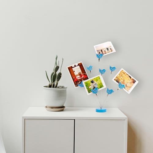 8-Branch Family Tree Picture Frame Holder, Card Photo Clips Holder Desk Stand for Memo Paper Note Photo Christmas Wedding Card Display (Blue Bird) - Image 2