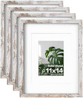 Egofine 11x14 Picture Frame Rustic White 4 Pack - Photo Frame Made of Solid Wood Covered by Plexiglass for Table Top Display Pictures 5x7/8x10 with Mat or 11x14 Without Mat - with Wall Mounting by Egofine