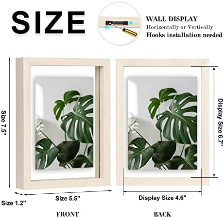 Egofine 5x7 Floating Frames Set of 2, Double Plexiglass Picture Frame, Made of Solid Wood Display Any Size Photo up to 5x7, Wall Mount or Tabletop Standing, Beige - Image 2