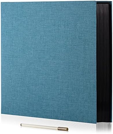 Large Photo Album Self Adhesive 4x6 8x10 10x12 13"x12.6" Scrapbook Album 12.6"x11" Inch 60 Black Sticky Pages Linen Cover Magnetic Photo Album with A Metallic Pen and DIY Stickers(Sky Blue) by HoneyTolly