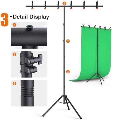 Forlogic Portable T-Shape Backdrop Stand Support Kit 8x5.3ft, Adjustable Photo Green Screen Back Drop Stand for Party, Photography Videography Studio (8×5.3Ft) - Image 4
