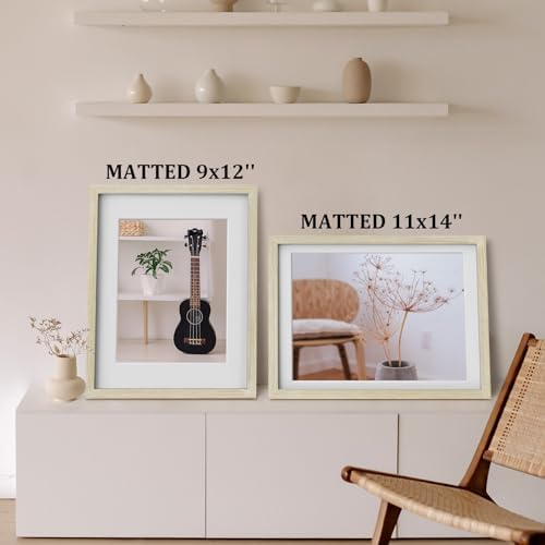 Egofine 12x16 Picture Frames Set of 4, Made of Solid Wood Covered by Plexiglass 9x12 and 11x14 with Mat or 12x16 without Mat, for Wall Mounting Photo Frame Distressed Wood Grain - Image 5