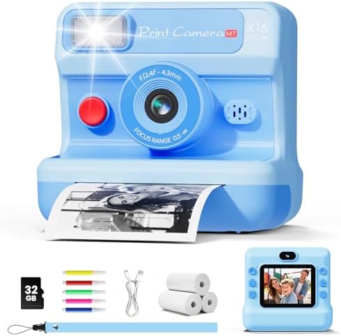CalineGam Kids Instant Print Camera, 1080P HD Dual Lens with 32GB Card | 2.4" Screen Kids Camera with 3 Paper Rolls, 16X Zoom, Christmas Birthday Gifts for Girls and Boys Age 3-12 by Unknown