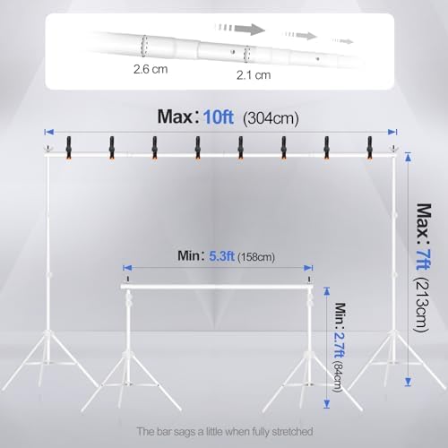 EMART Backdrop Stand 10x7ft(WxH) Photo Studio Adjustable Background Stand Support kit with 2 Crossbars, 8 Clamps, 2 Sandbags and Carry Bag for Parties, Events Decoration, Wedding, Photography -White - Image 2